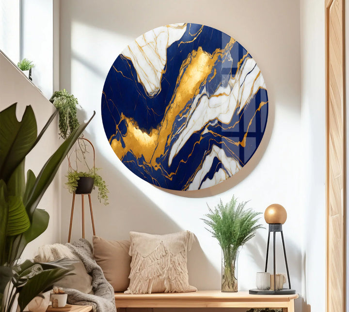 Navy White Marble Wall Art – Luxurious Glass Print with Gold Veins for Elegant and Modern Interiors - MyPhotoStation