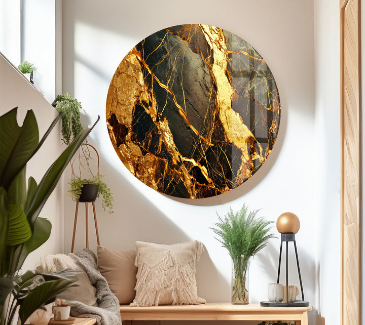 Gold Marble Abstract Wall Art – Luxury Black and Gold Glass Print Design