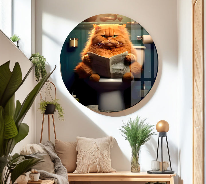Orange Cat Reading Glass Wall Art Glass Printing Wall Art, Print photos on glass
