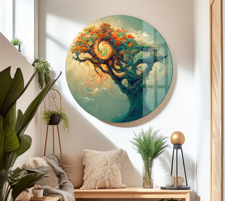 Spiralbaum-Wandkunst – Mystisches Fantasy-Lebensbaum-Glasdruck-Design
