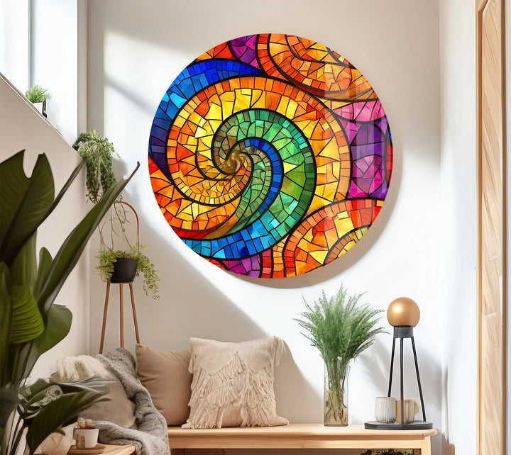 Colorful Spiral Stained Glass Wall Art – Vibrant Abstract Glass Decor - MyPhotoStation
