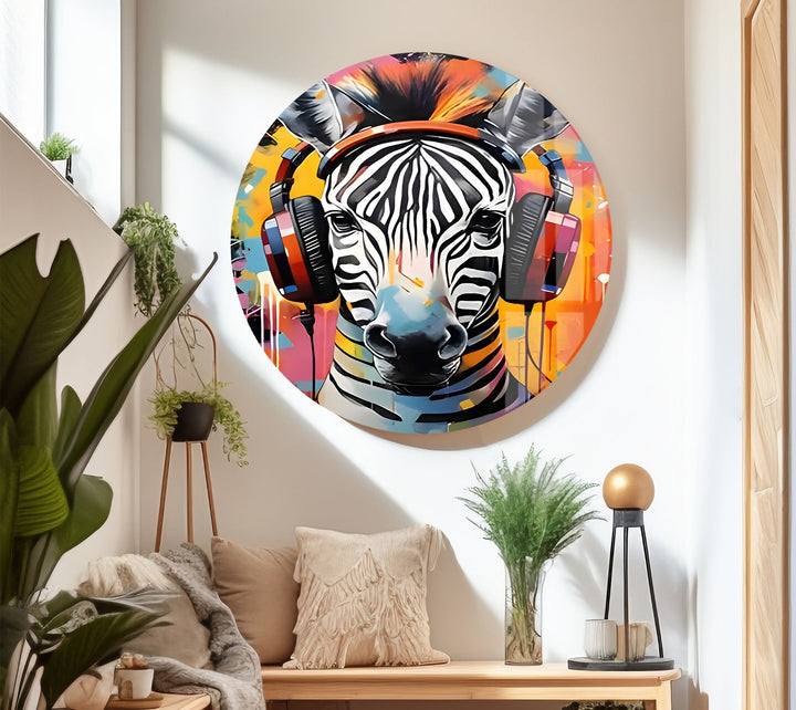 Zebra with Headphones Glass Wall Art glass image printing, glass prints from photos
