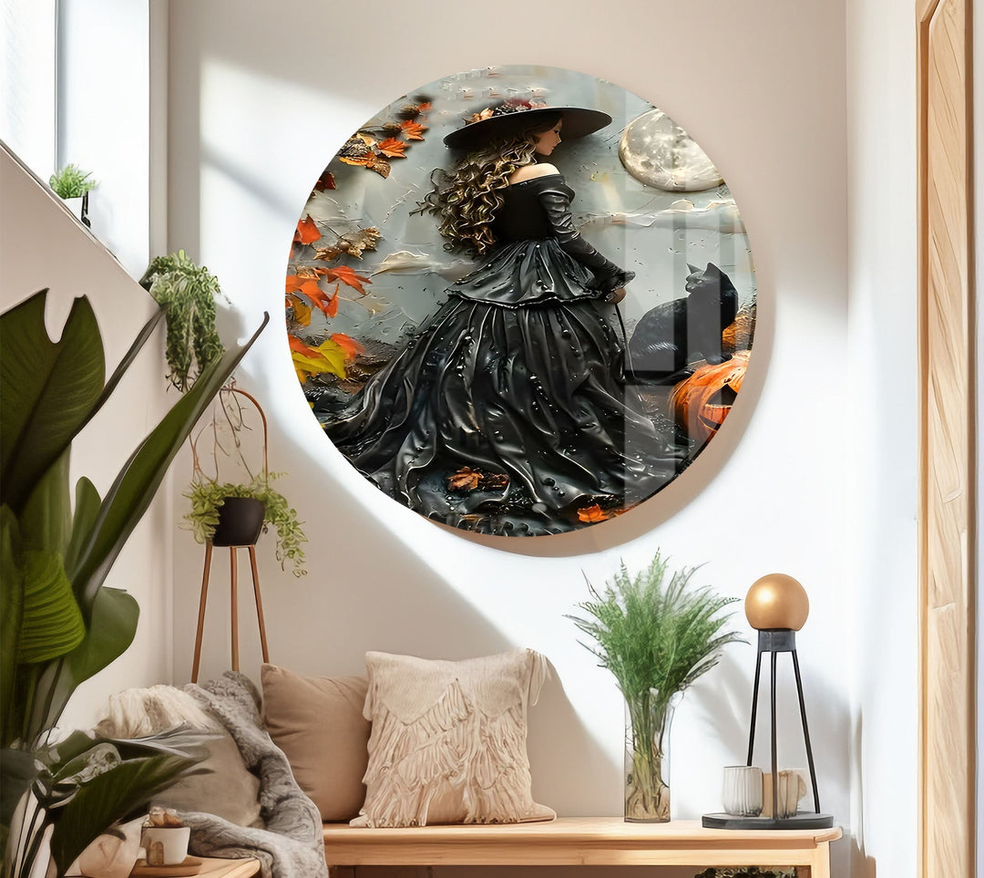 Black Princess & Cat Glass Wall Art glass pictures for Wall, glass prints wall art
