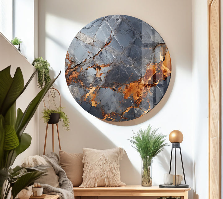 Fiery Blue Marble Glass Wall Art – Abstract Stone Texture Print