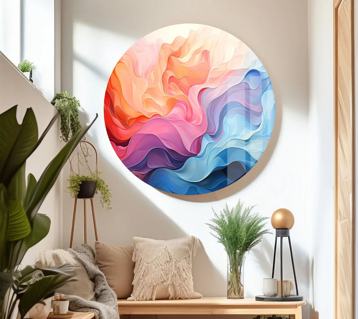 Colorful Fluid Abstract Glass Wall Art – Red, Pink & Blue Flowing Design - MyPhotoStation