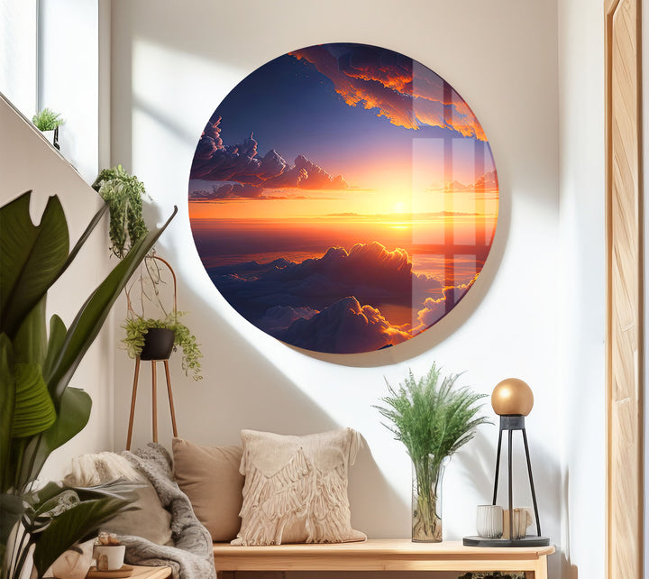 Wandkunst „Über den Wolken Sonnenuntergang“ – Glasdruckdesign „Verträumter Himmel leuchtet“