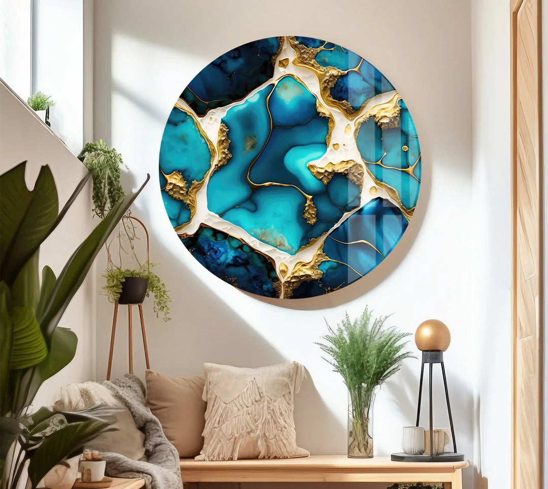 Turquoise Gold Abstract Wall Art – Luxurious Glass Print for Modern Interiors - MyPhotoStation