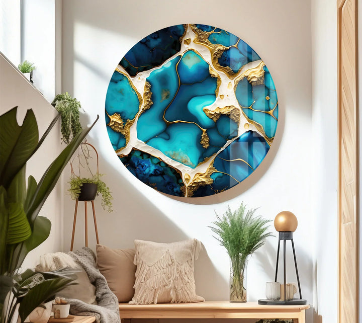 Turquoise Gold Abstract Wall Art – Luxurious Glass Print for Modern Interiors - MyPhotoStation