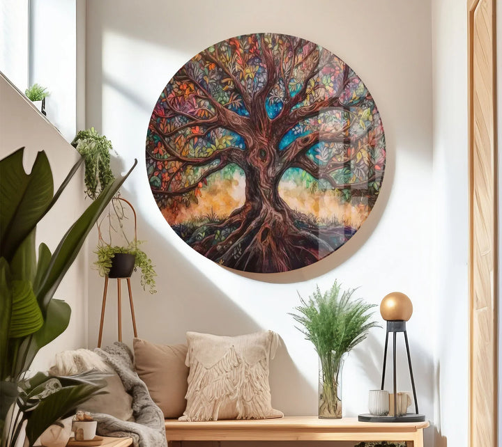 Enchanted Tree of Life Wall Art – Multicolor Fantasy Forest Glass Print - MyPhotoStation