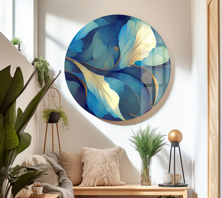 Blue Bloom Wandkunst – Eleganter floraler Glasdruck für Wohnräume 