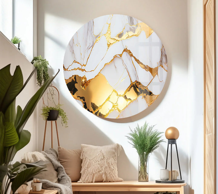 White and Gold Marble Wall Art – Luxury Glass Print for Elegant Interiors - MyPhotoStation