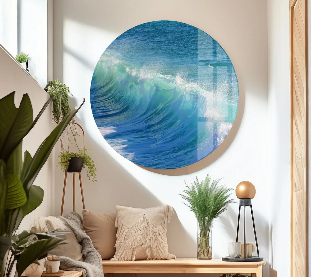 Crystal Blue Ocean Wave Wall Art – Tempered Glass Surf Seascape Print - MyPhotoStation