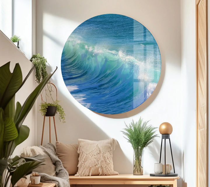 Crystal Blue Ocean Wave Wall Art – Tempered Glass Surf Seascape Print - MyPhotoStation