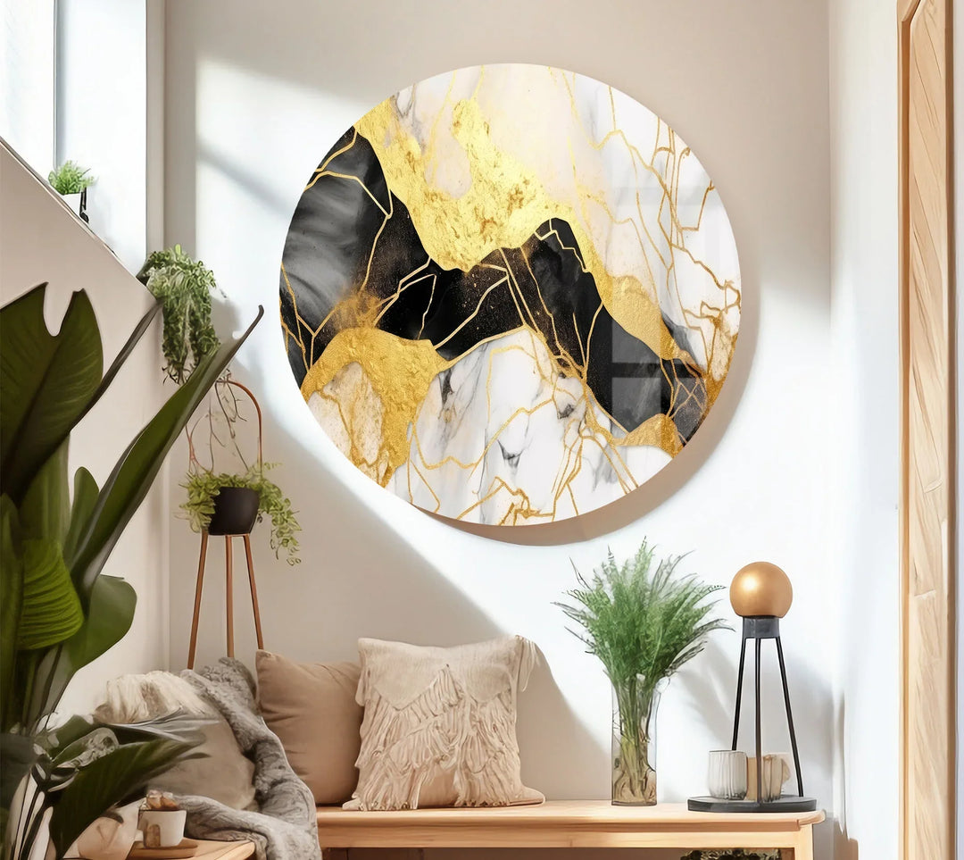 Black Gold Marble Wall Art – Luxury Abstract Glass Print for Modern Interiors - MyPhotoStation