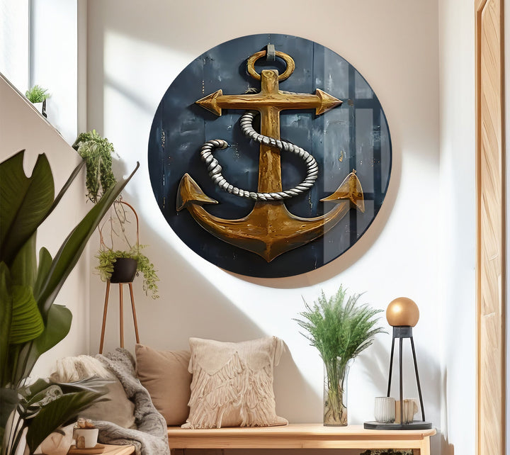 Ship Anchor & Rope Glass Wall Art Glass Printing Wall Art, Print photos on glass
