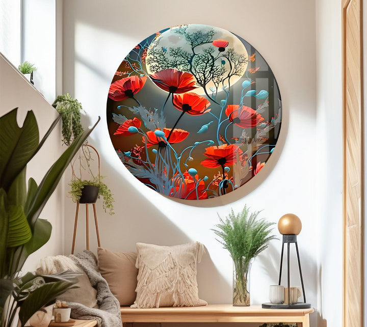 Midnight Colored Flowers Glass Wall Art glass art painting, glass art for the Wall

