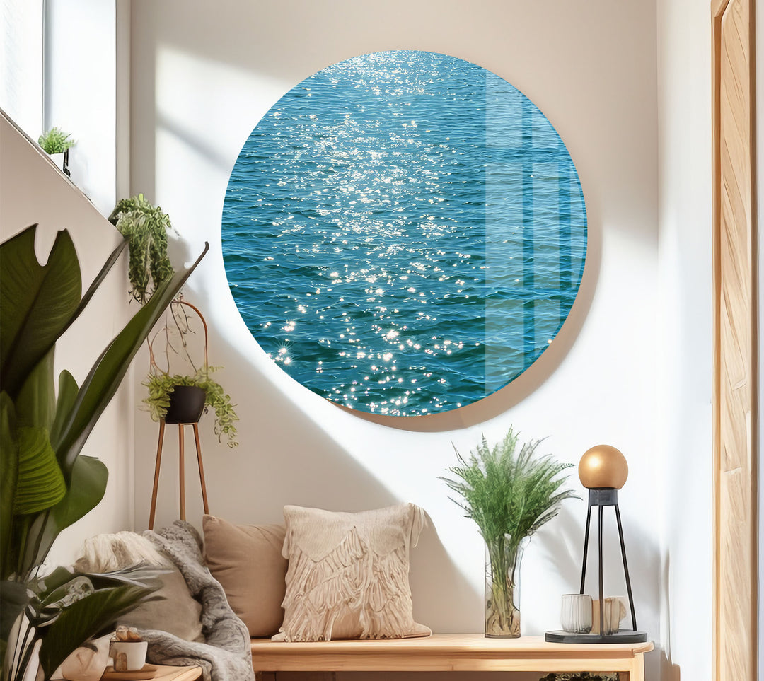 Sonnenbeschienene Meeresoberfläche Wandkunst – Minimalistischer Seeglasdruck 