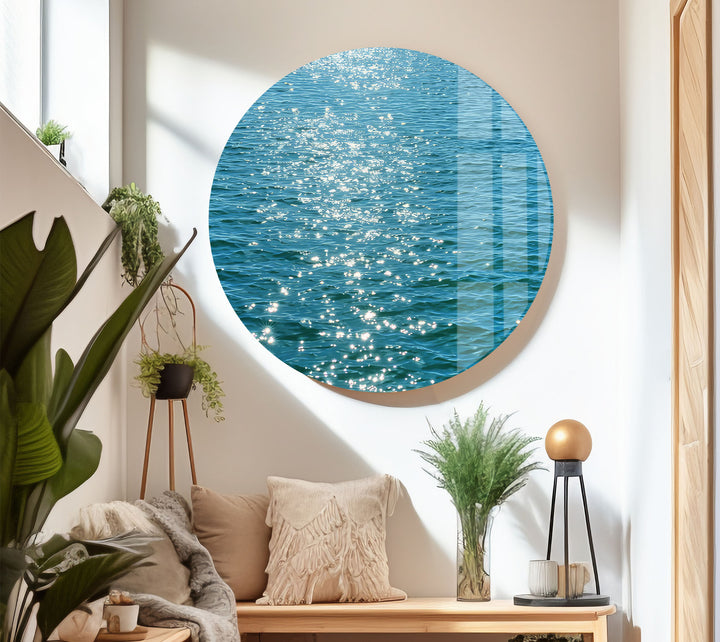 Sonnenbeschienene Meeresoberfläche Wandkunst – Minimalistischer Seeglasdruck 