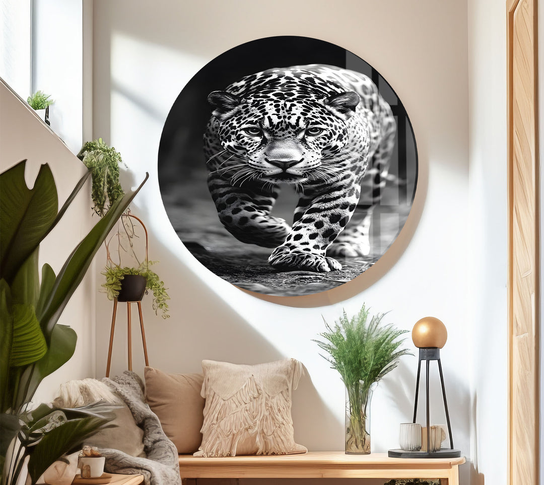 White & Black Leopard Glass Wall Art print picture on glass, Tempered Glass Wall Art
