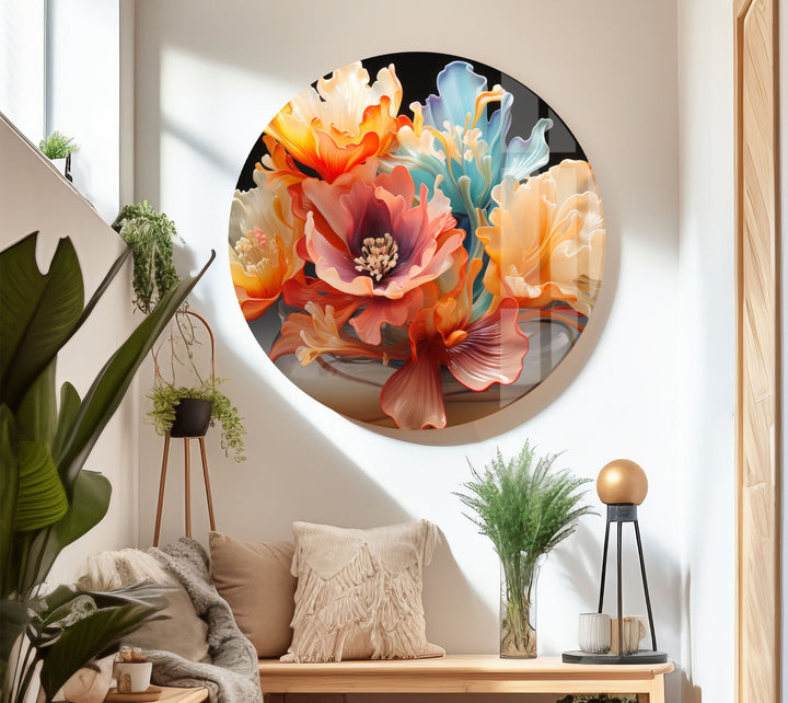 Color Bloom Glaswandkunst – Lebendiger floraler abstrakter Druck 