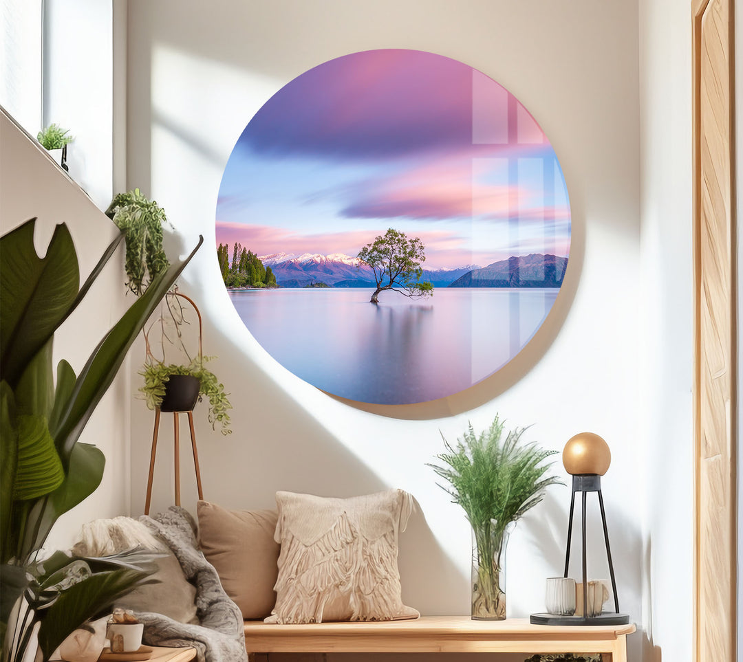 Lake Tree Landscape Wall Art – Serene Nature Scene Glass Print