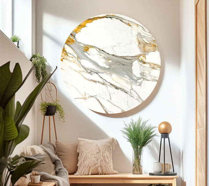 Gold Vein Marble Wall Art – Elegant Glass Print with White and Gray Swirls for Modern Luxury Interiors