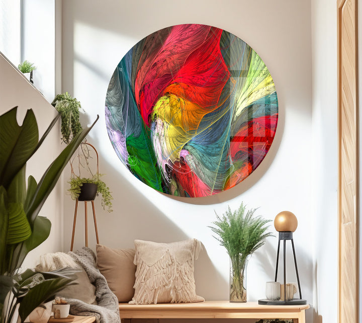 Colorful Feather Burst Wall Art – Abstract Rainbow Glass Print Decor