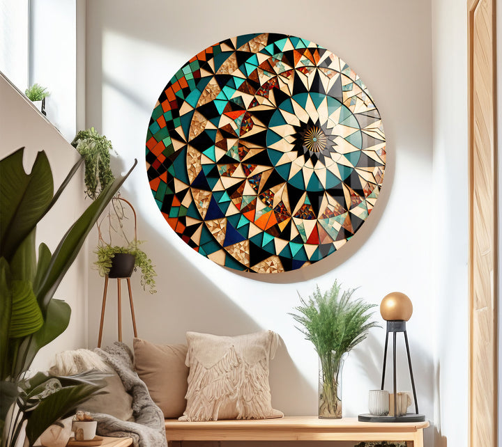 Moroccan Star Mosaic Glass Wall Art – Boho Geometric Mandala Decor