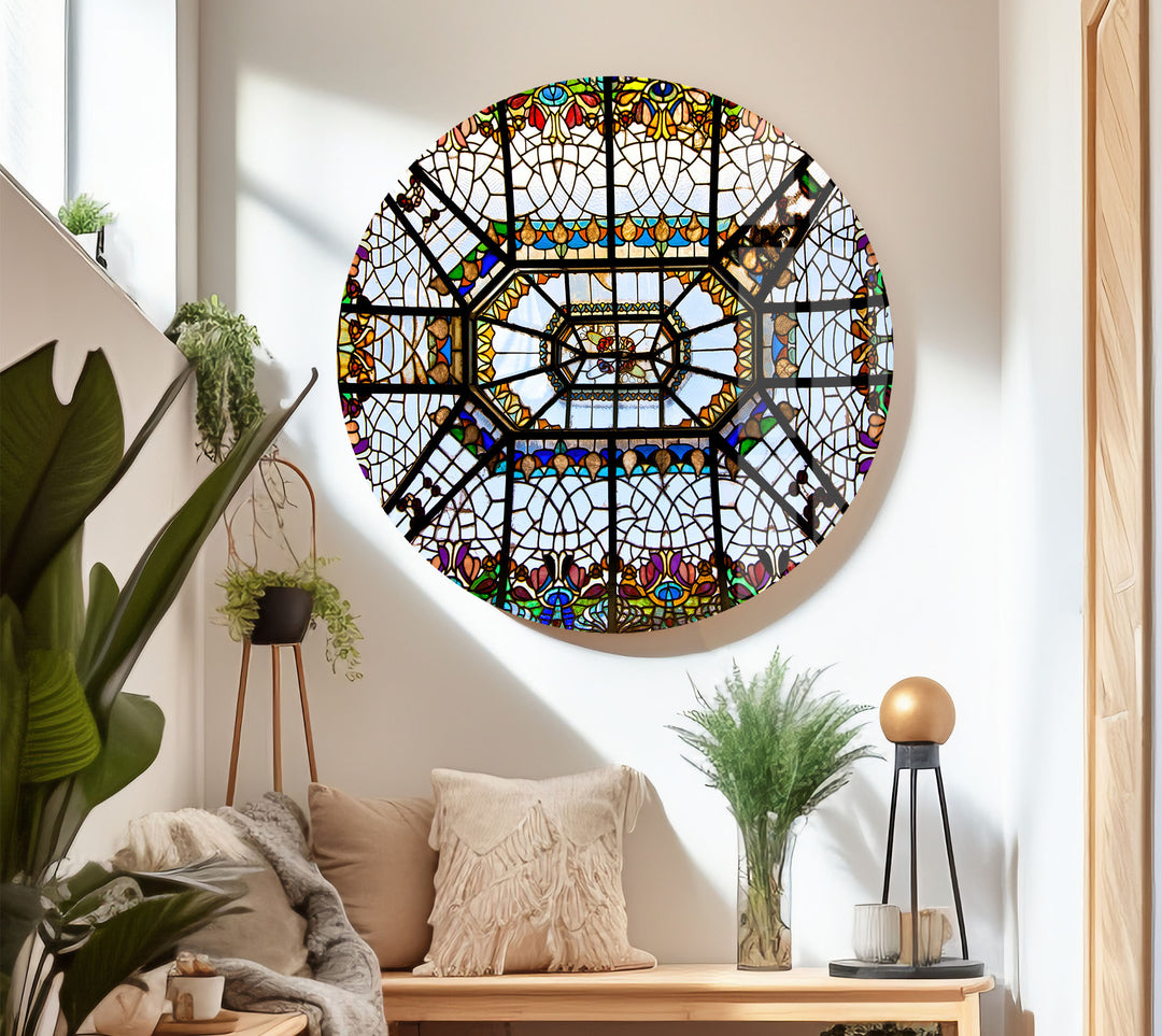 Buntglas-Deckenwandkunst – Elegantes architektonisches Glasdesign 