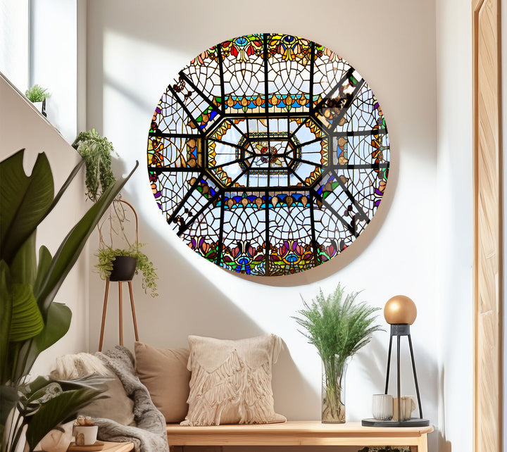 Buntglas-Deckenwandkunst – Elegantes architektonisches Glasdesign 