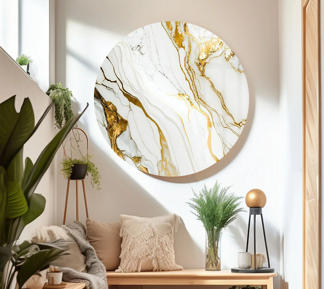 Gold Vein Marble Wall Art – Elegant White & Gold Glass Print for Modern Interiors - MyPhotoStation