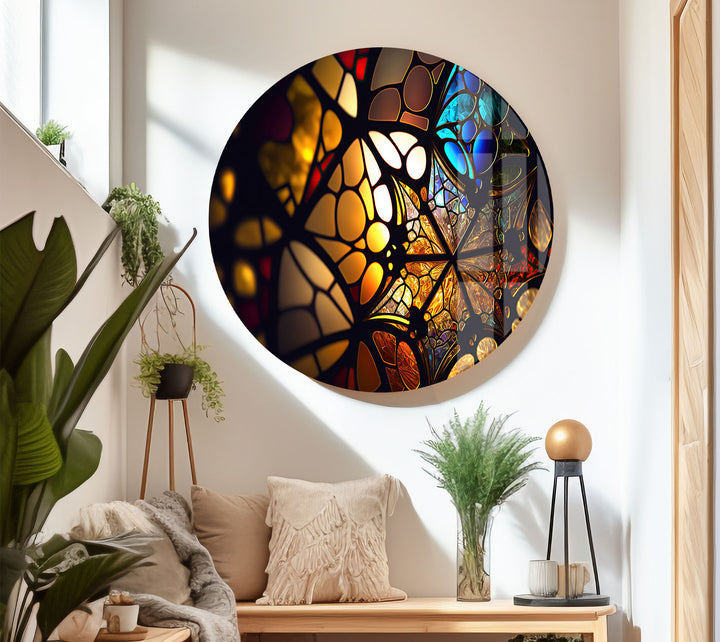 Goldene Buntglas-Wandkunst – Beleuchtete Mosaik-Lichtreflexionen