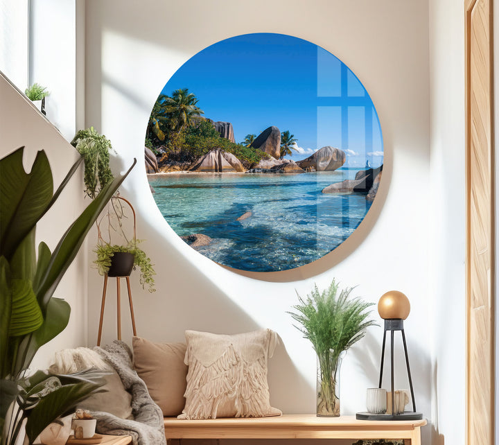 Tropical Rock Coast Wall Art – Crystal Blue Ocean Glass Print