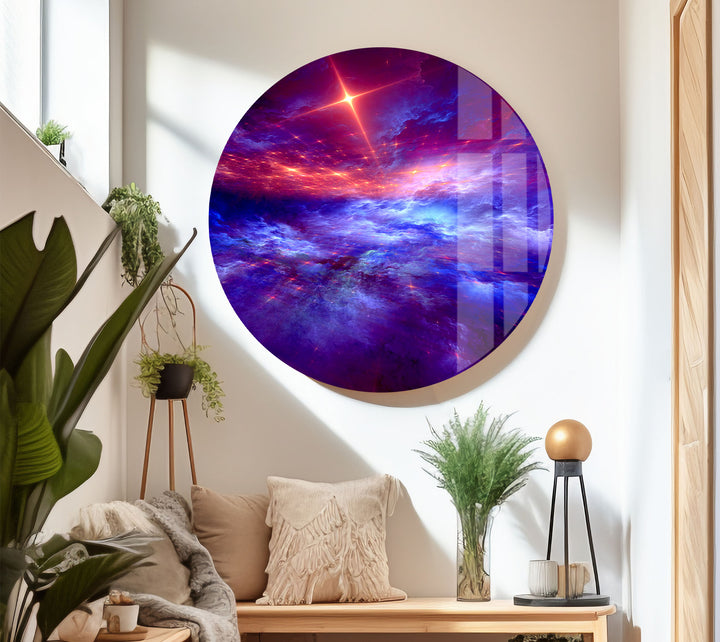 Purple Galaxy Cloud Wall Art – Vibrant Cosmic Sky Glass Print Décor