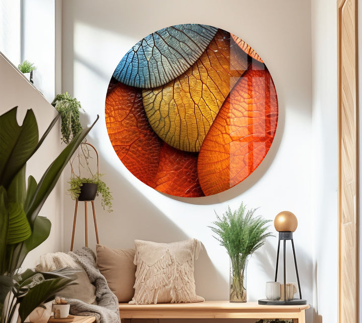 Bunte Blatttextur-Wandkunst – Abstrakter Natur-Glasdruck für moderne Innenräume