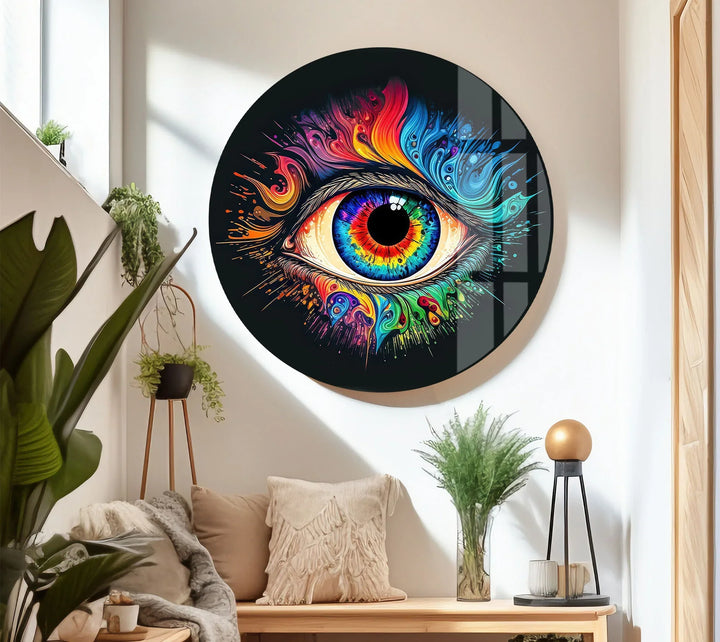 Psychedelic Eye Wall Art – Vibrant Abstract Glass Print with Rainbow Colors for Bold Modern Interiors - MyPhotoStation