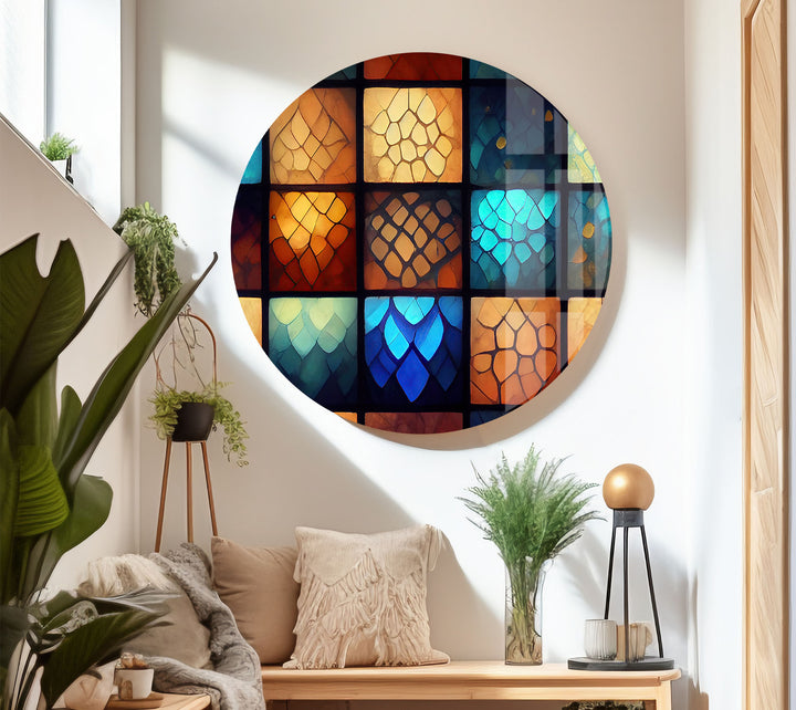 Geometric Stained Glass Wall Art – Colorful Mosaic Glass Print
