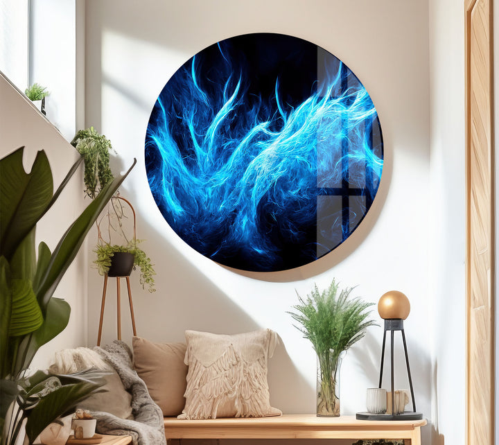 Blue Flame Abstract Glass Wall Art – Fiery Energy & Modern Decor