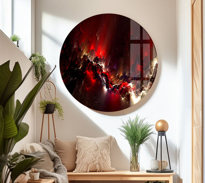 Crimson Nebula Wall Art – Fiery Red Abstract Galaxy Glass Print