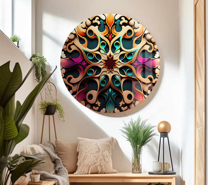 Verzierte Mandala-Wandkunst aus Glas – Lebendiges, wirbelndes Boho-Dekor 