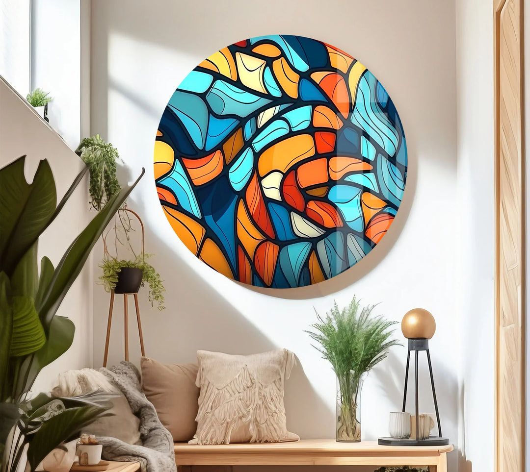 Colorful Abstract Mosaic Wall Art – Modern Glass Print in Blue, Orange, and Red for Bold Interior Design - MyPhotoStation