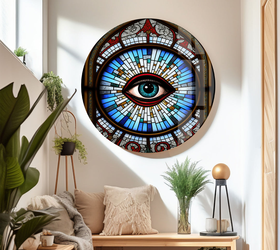 All-Seeing Eye Stained Glass Wall Art – Illuminati-Inspired Gothic Decor