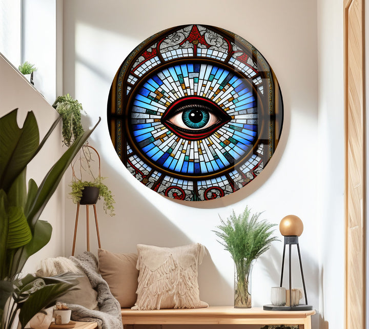 All-Seeing Eye Stained Glass Wall Art – Illuminati-Inspired Gothic Decor