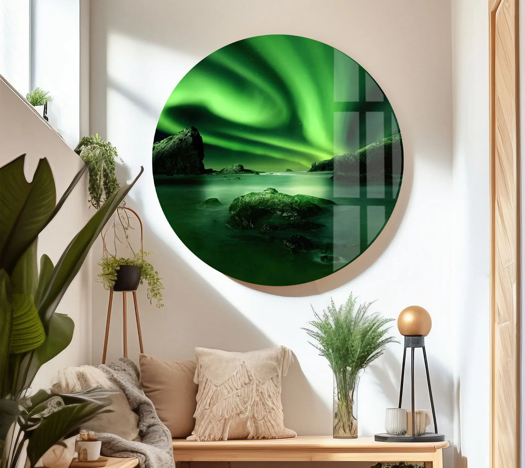 Northern Lights Aurora Borealis Wall Art – Green Sky Glass Print for Modern Interiors - MyPhotoStation