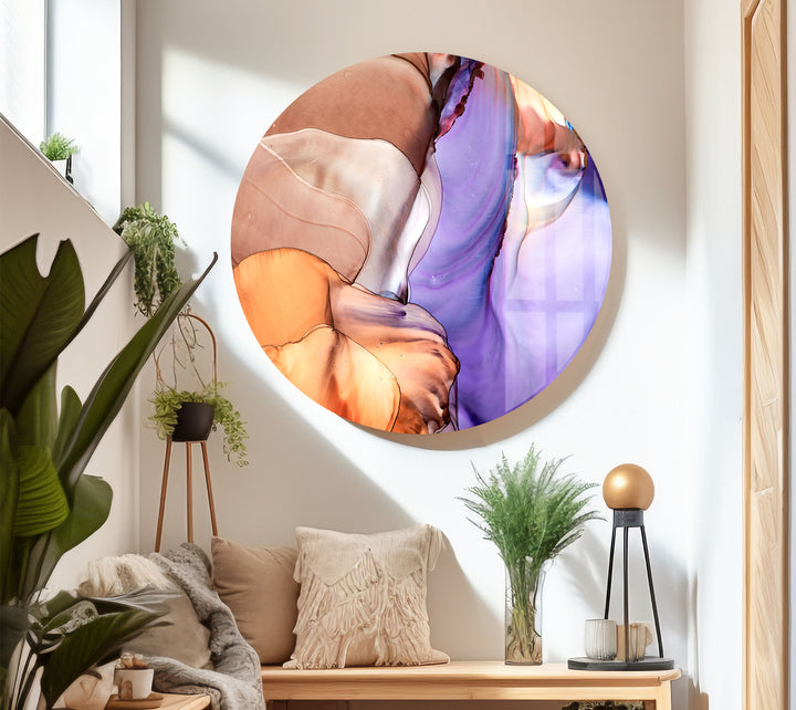 Purple and Amber Abstract Wall Art – Modern Glass Artwork for Living Rooms