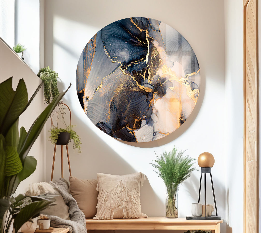 Golden Smoke Ink Wall Art – Elegant Abstract Glass Print Décor