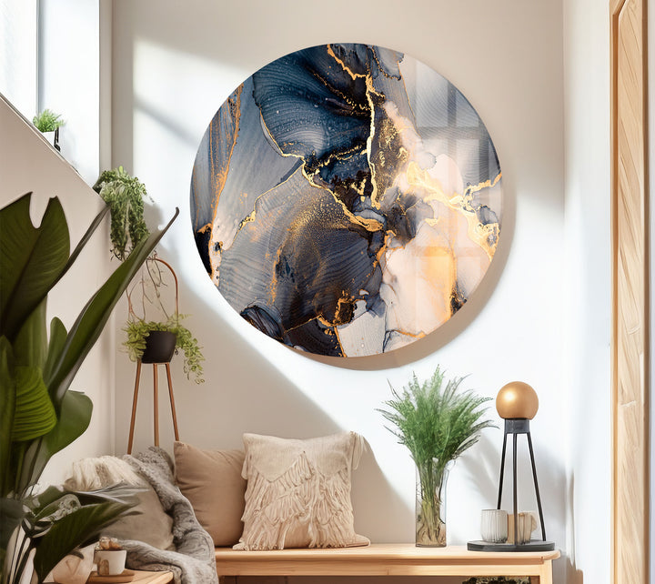 Golden Smoke Ink Wall Art – Elegant Abstract Glass Print Décor