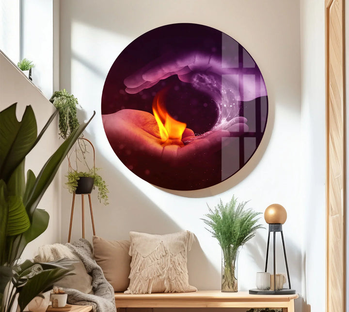 Fire and Water Yin Yang Wall Art – Duality Hands Glass Print for Modern Decor - MyPhotoStation