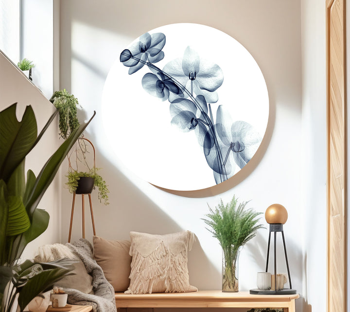 Blue Orchid Wall Art – Transparent Floral Glass Artwork for Home