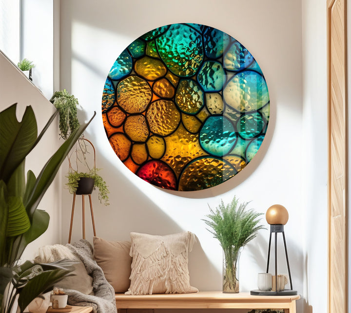 Moderne urbane Skyline-Wandkunst – Lebendiger Stadtbild-Glasdruck 